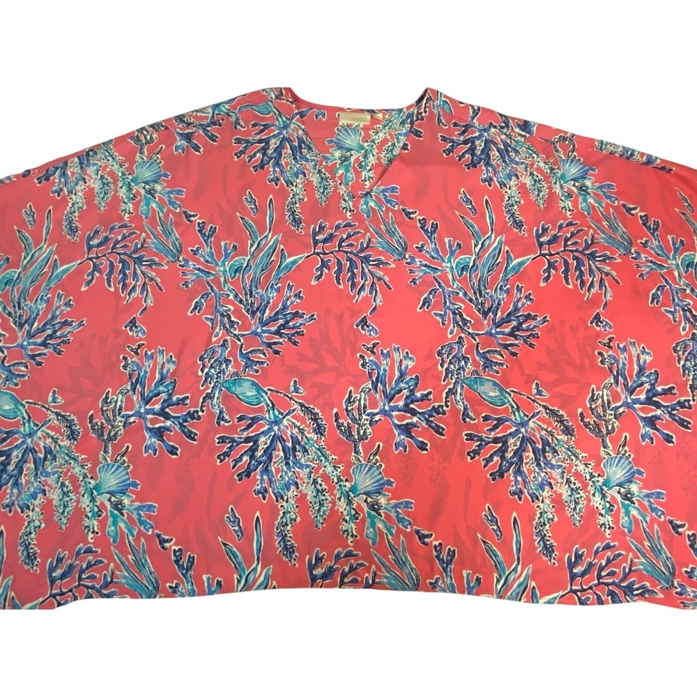 Belle by Kim Gravel Pink Coral Reef Nautical Kaftan Top Womens 2X V-Neck Blouse